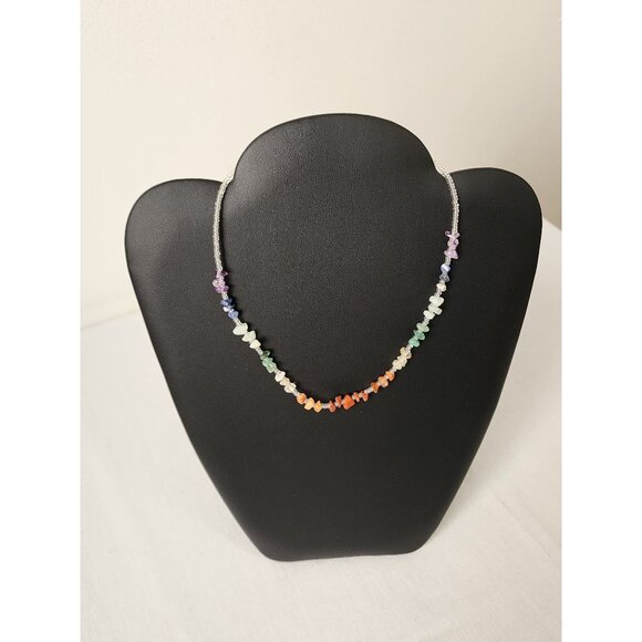 Chakra Rainbow Gemstone Chip Beaded Necklace Energy Healing Handmade - Picture 7 of 9